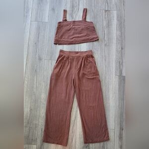 Monteau Women's Wide-Leg Pants Set in Mauve Brown